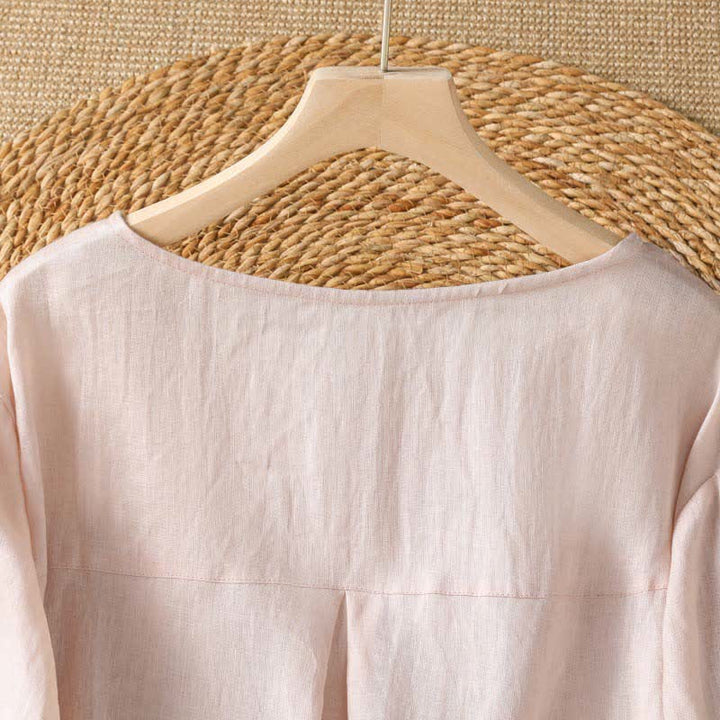 Buddha Stones T-shirt à manches longues pour femme, col rond, broderie florale blanche, style décontracté et élégant, idéal pour l'été. - image 3