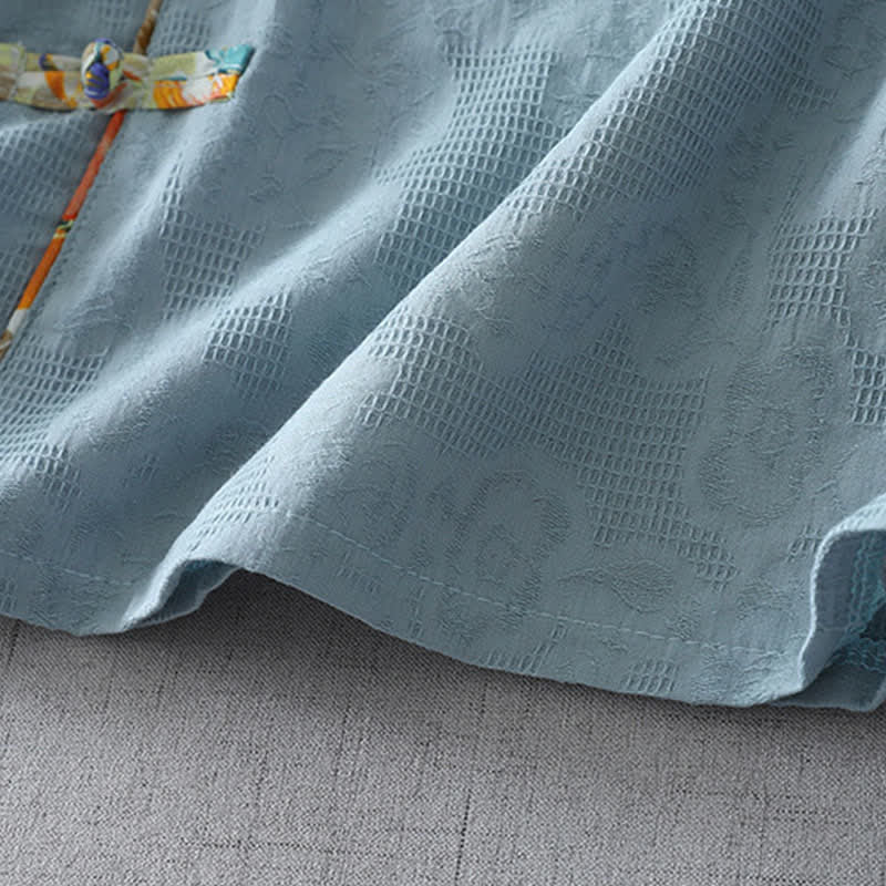 Buddha Stones Chemises d'été décontractées à manches trois-quarts pour femmes, style Tang, à boutons grenouille, unies - image 7