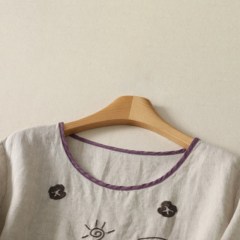 Buddha Stones T-shirts à manches courtes pour femmes, style vintage décontracté, avec broderie abstraite de tournesols. - image 7