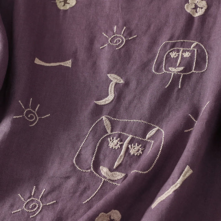 Buddha Stones T-shirts à manches courtes pour femmes, style vintage décontracté, avec broderie abstraite de tournesols. - image 2