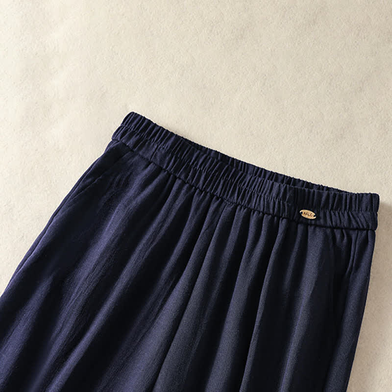 Buddha Stones Pantalon court d'été décontracté à broderie florale vintage, coupe droite, avec poches - image 3