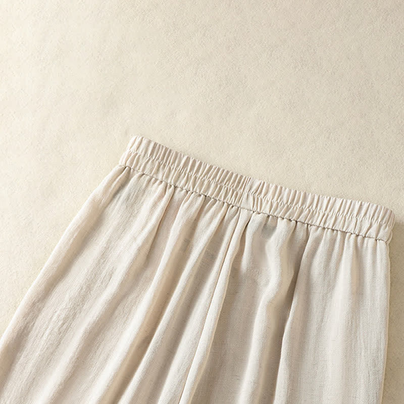 Buddha Stones Pantalon court d'été décontracté à broderie florale vintage, coupe droite, avec poches - image 10