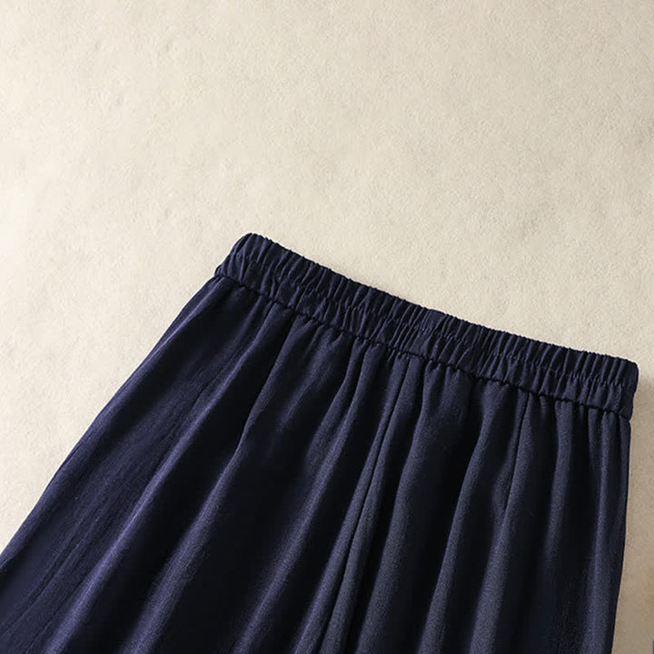Buddha Stones Pantalon court d'été décontracté à broderie florale vintage, coupe droite, avec poches - image 4