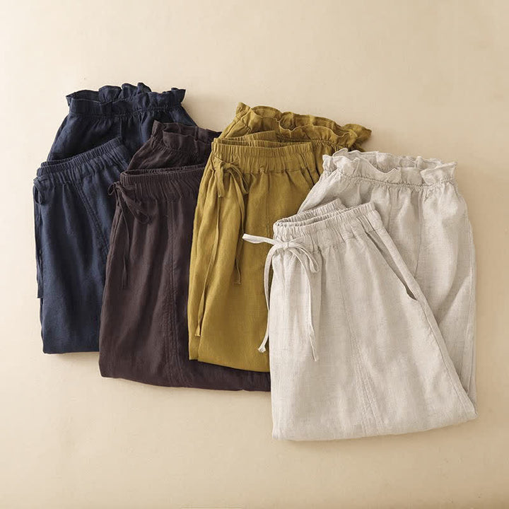 Buddha Stones Pantalon sarouel d'été décontracté à cordon de serrage, ourlet à volants et poches - image 19