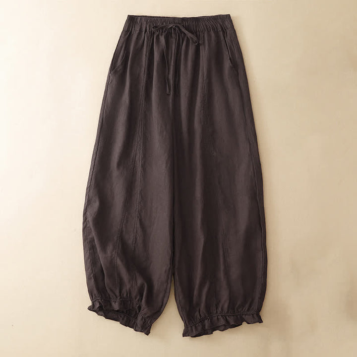 Buddha Stones Pantalon sarouel d'été décontracté à cordon de serrage, ourlet à volants et poches - Terre de sienne - US8-10, UK/AU12-14, EU40-42 (2XL) - image 3