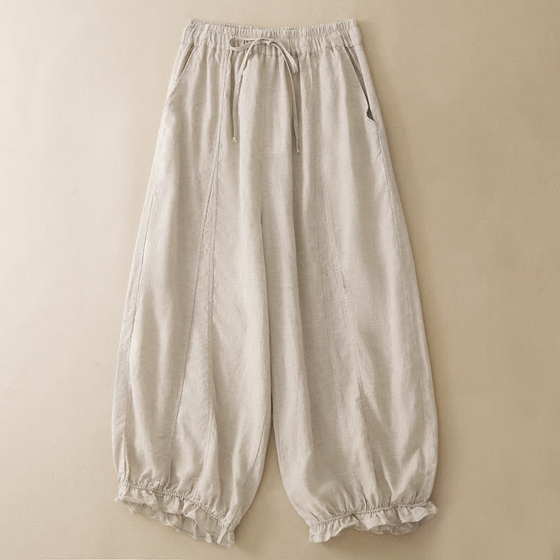 Buddha Stones Pantalon sarouel d'été décontracté à cordon de serrage, ourlet à volants et poches - Beige - US8-10, UK/AU12-14, EU40-42 (2XL) - image 10