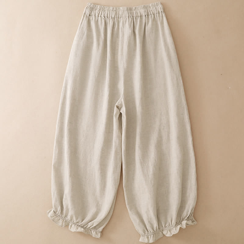 Buddha Stones Pantalon sarouel d'été décontracté à cordon de serrage, ourlet à volants et poches - image 11