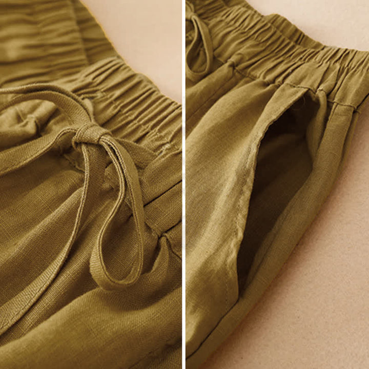 Buddha Stones Pantalon sarouel d'été décontracté à cordon de serrage, ourlet à volants et poches - image 8