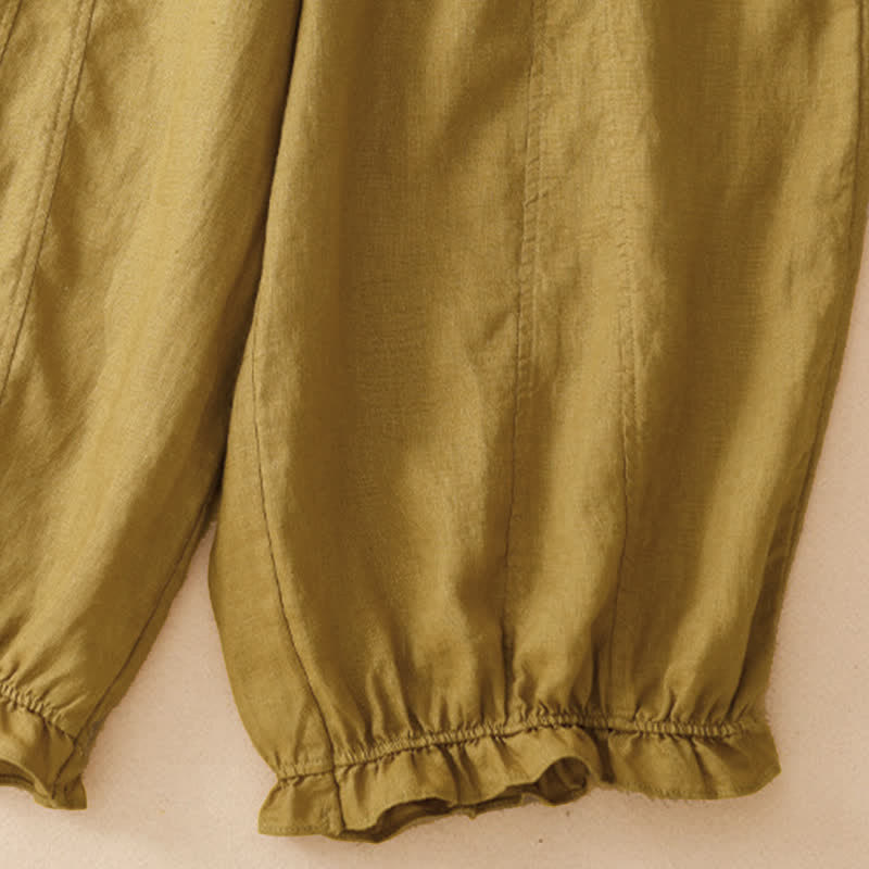 Buddha Stones Pantalon sarouel d'été décontracté à cordon de serrage, ourlet à volants et poches - image 9