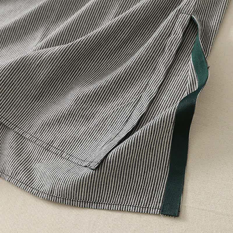 Buddha Stones Robe d'été décontractée à rayures, manches courtes et fente latérale, avec poche - image 11