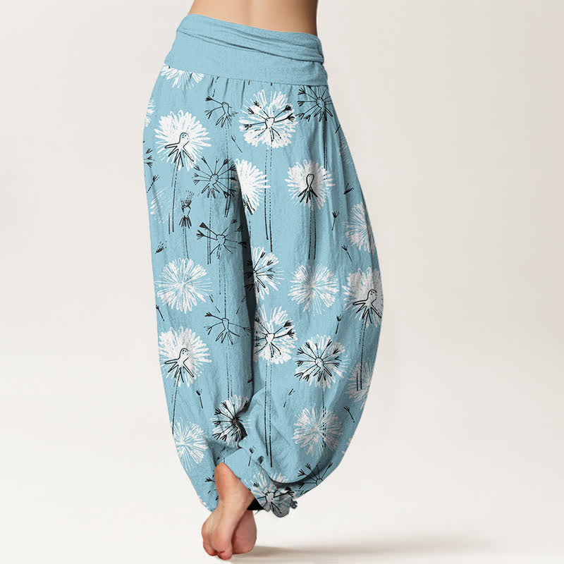 Buddha Stones Pantalon harem pour femme en pur coton à motif pissenlit et taille élastique - image 1