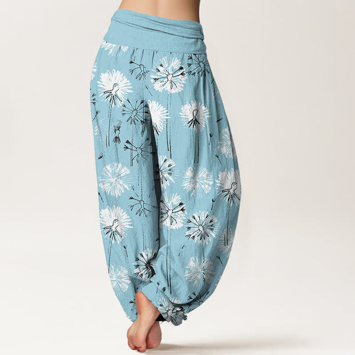 Buddha Stones Pantalon harem pour femme en pur coton à motif pissenlit et taille élastique - image 1