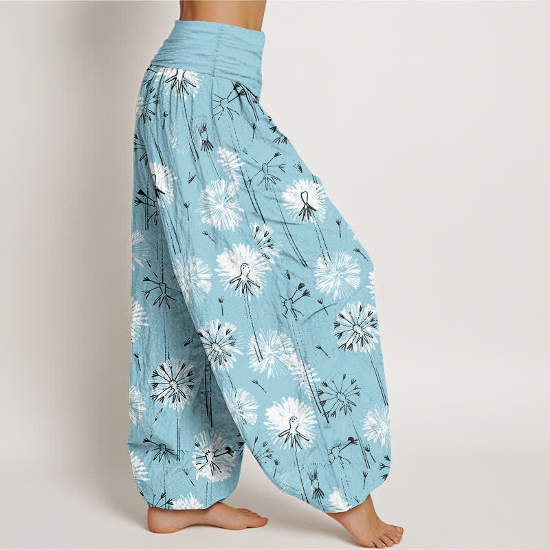 Buddha Stones Pantalon harem pour femme en pur coton à motif pissenlit et taille élastique - image 2