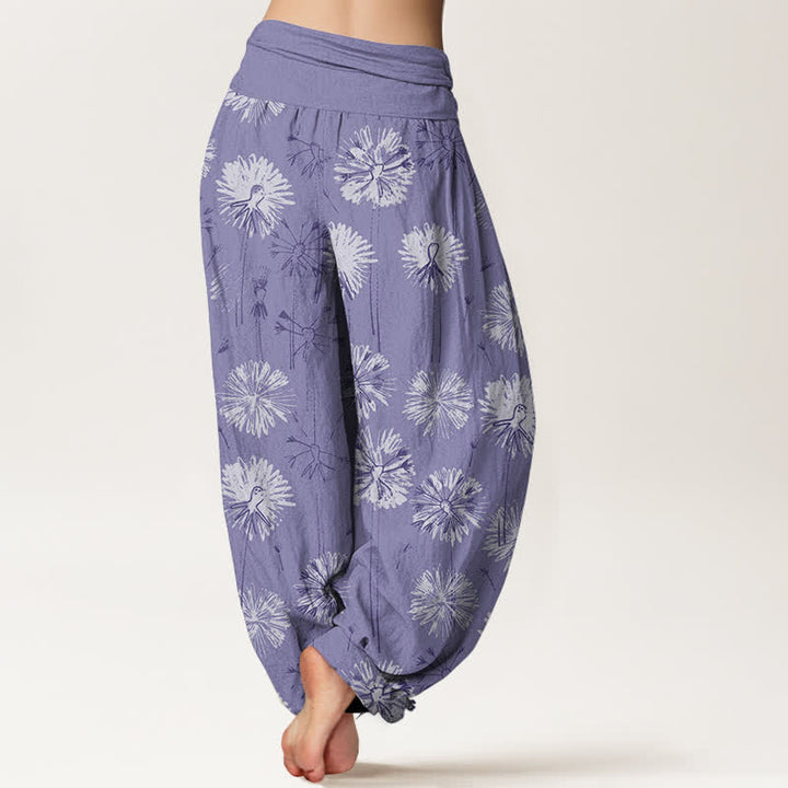 Buddha Stones Pantalon harem pour femme en pur coton à motif pissenlit et taille élastique - image 6
