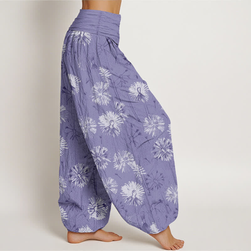Buddha Stones Pantalon harem pour femme en pur coton à motif pissenlit et taille élastique - image 7