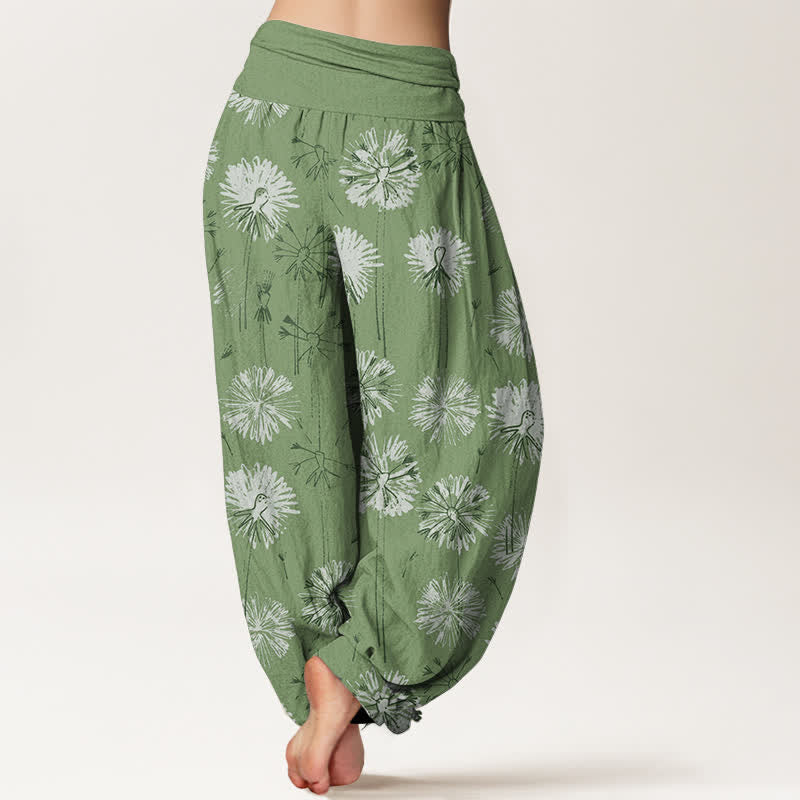 Buddha Stones Pantalon harem pour femme en pur coton à motif pissenlit et taille élastique - image 9