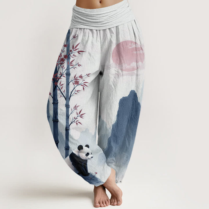 Buddha Stones Pantalon harem à taille élastique pour femme, motif panda en bambou et encre de coton - WhiteSmoke - US16，UK/AU20，EU48 (3XL) - image 5