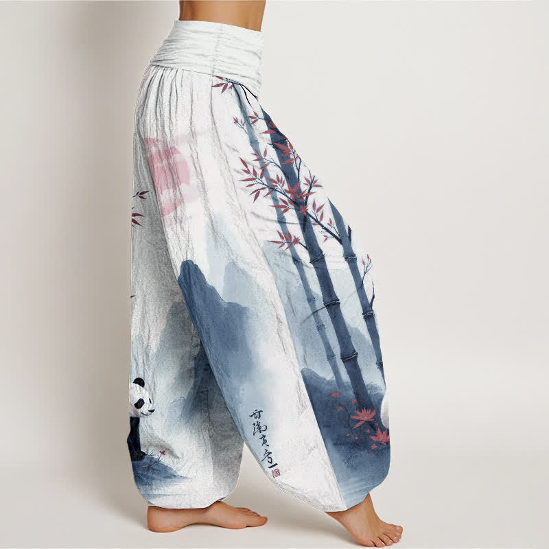 Buddha Stones Pantalon harem à taille élastique pour femme, motif panda en bambou et encre de coton - image 7