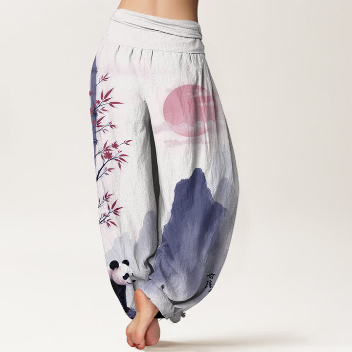Buddha Stones Pantalon harem à taille élastique pour femme, motif panda en bambou et encre de coton - image 9