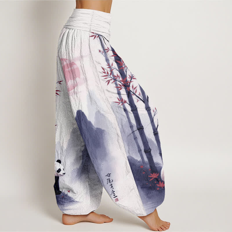 Buddha Stones Pantalon harem à taille élastique pour femme, motif panda en bambou et encre de coton - image 10