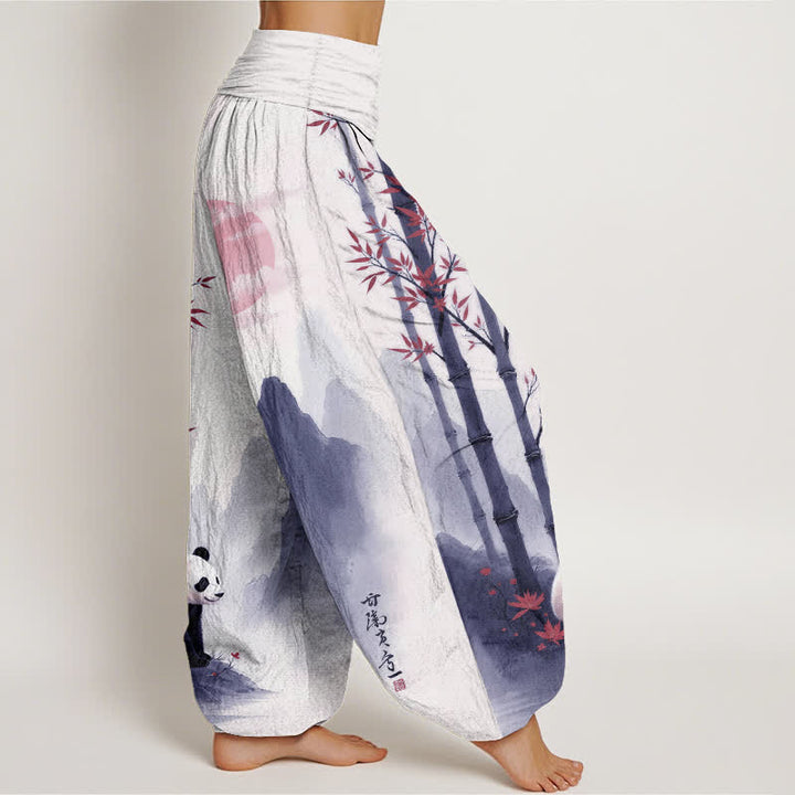 Buddha Stones Pantalon harem à taille élastique pour femme, motif panda en bambou et encre de coton - image 10