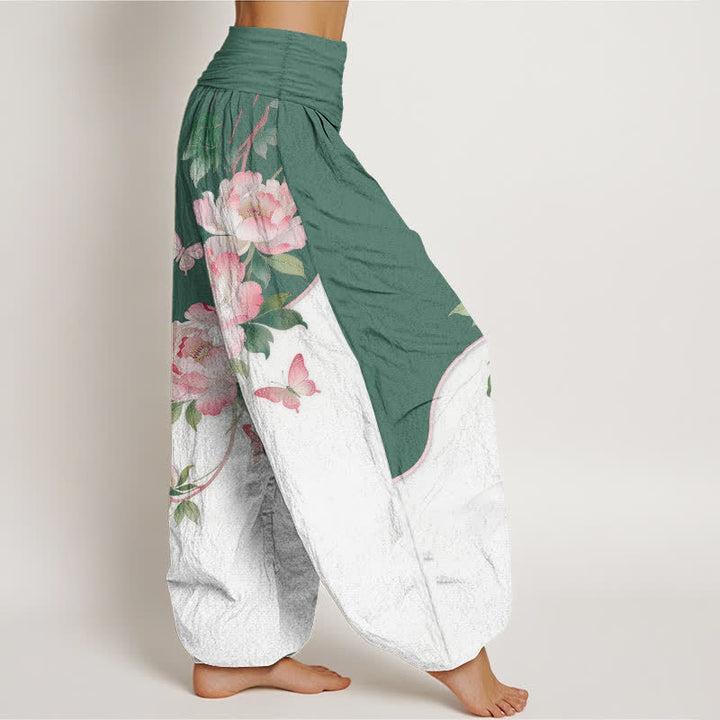 Buddha Stones Pantalon harem pour femme en pur coton à motif floral et papillons, taille élastique - image 7