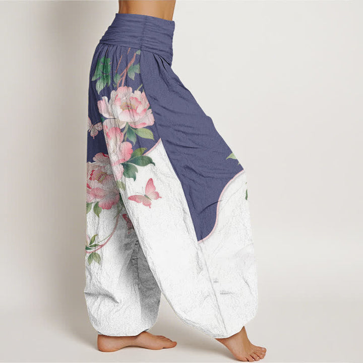 Buddha Stones Pantalon harem pour femme en pur coton à motif floral et papillons, taille élastique - image 10