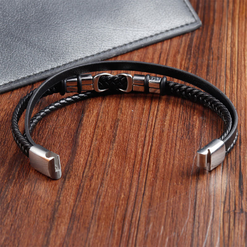 Buddha Stones Bracelet homme en cuir noir et acier titane tressé résistant - image 7
