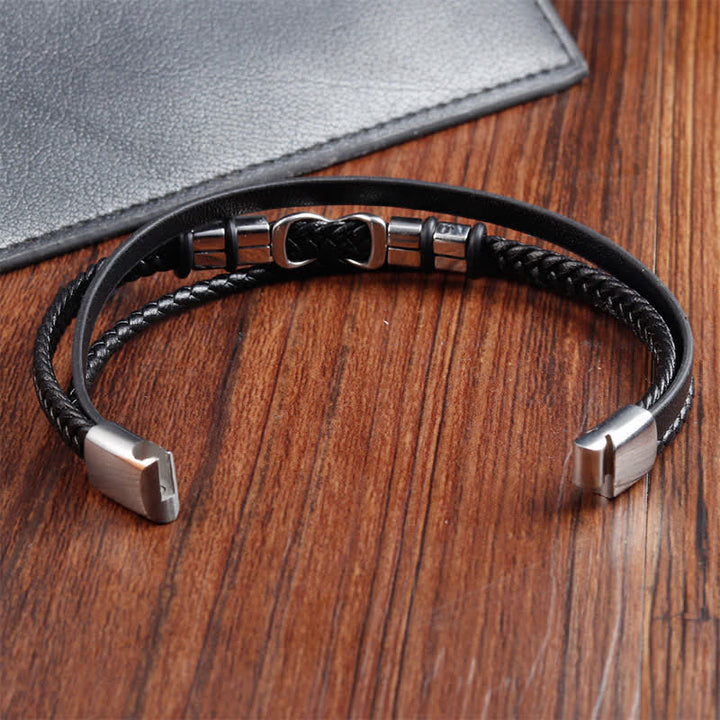 Buddha Stones Bracelet homme en cuir noir et acier titane tressé résistant - image 7