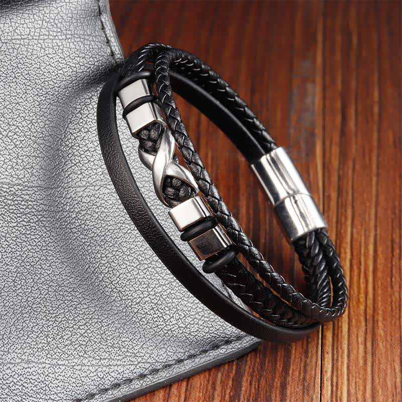 Buddha Stones Bracelet homme en cuir noir et acier titane tressé résistant - image 2