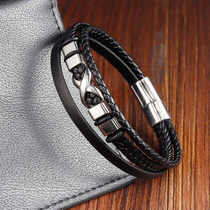 Buddha Stones Bracelet homme en cuir noir et acier titane tressé résistant - image 2