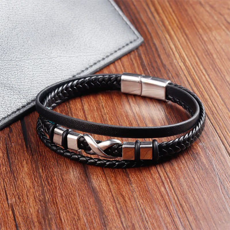 Buddha Stones Bracelet homme en cuir noir et acier titane tressé résistant - image 6