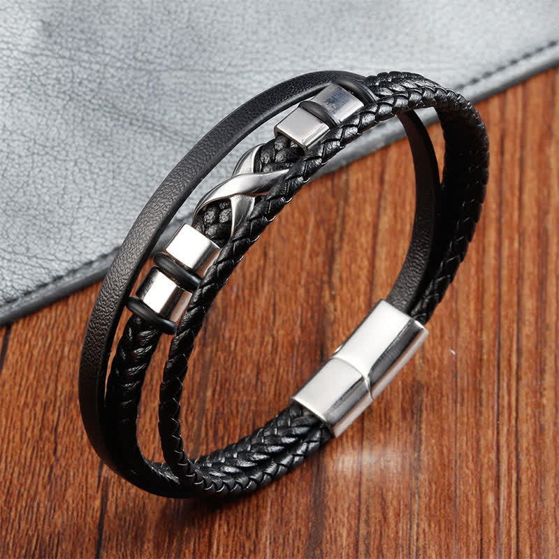 Buddha Stones Bracelet homme en cuir noir et acier titane tressé résistant - image 3
