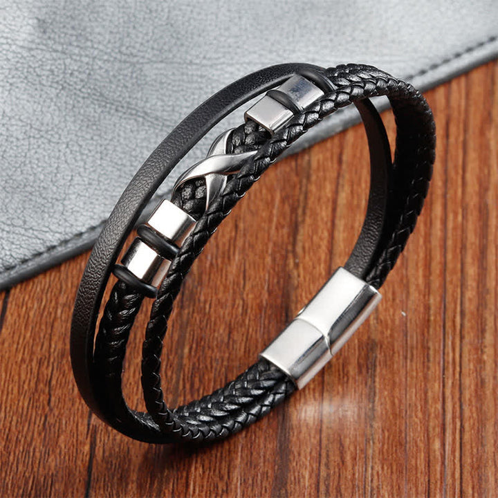 Buddha Stones Bracelet homme en cuir noir et acier titane tressé résistant - image 3