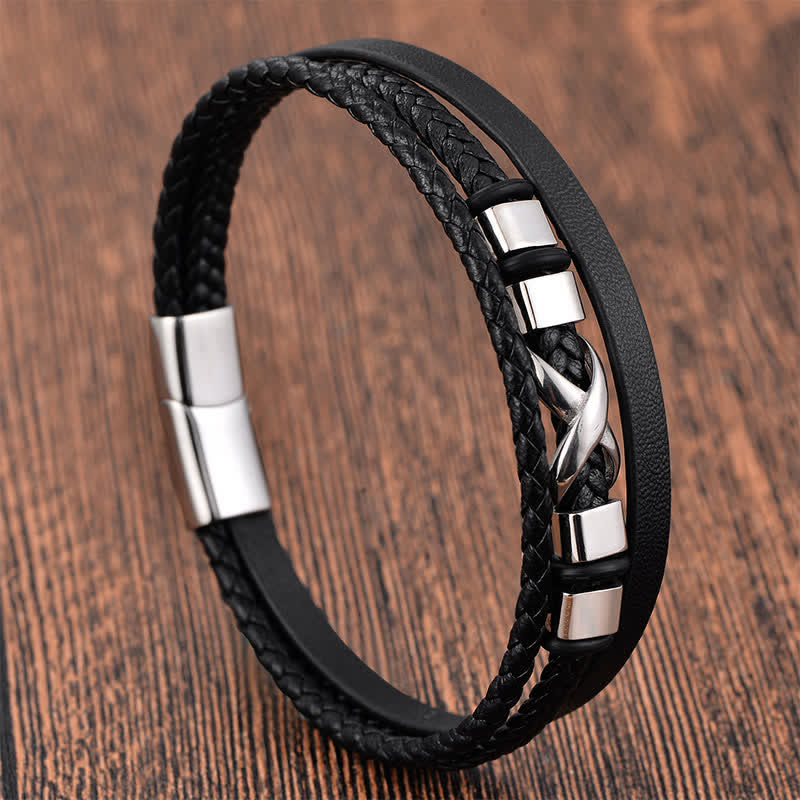 Buddha Stones Bracelet homme en cuir noir et acier titane tressé résistant - image 1