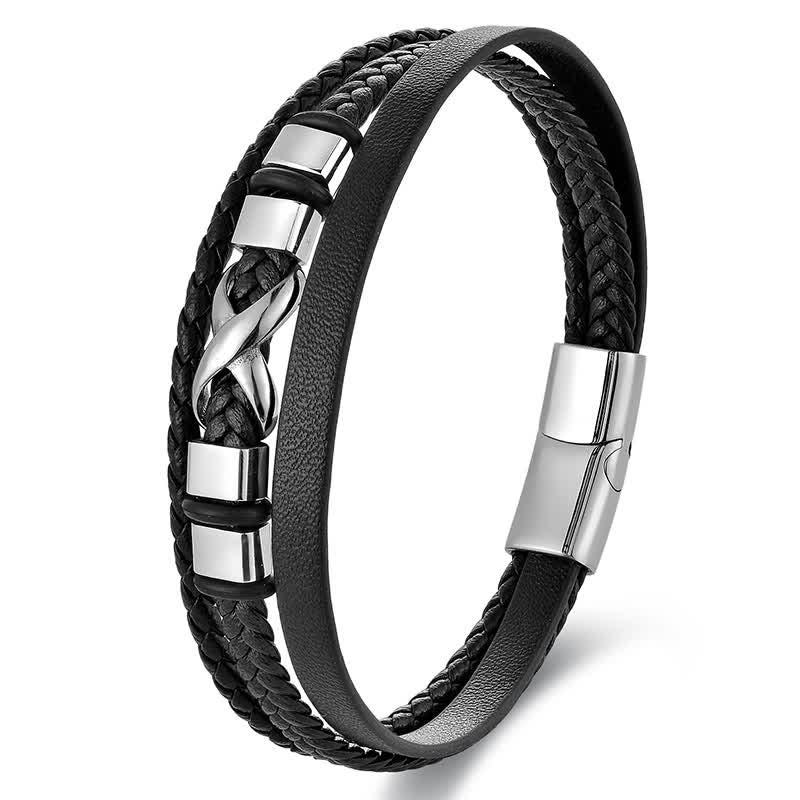 Buddha Stones Bracelet homme en cuir noir et acier titane tressé résistant - image 8