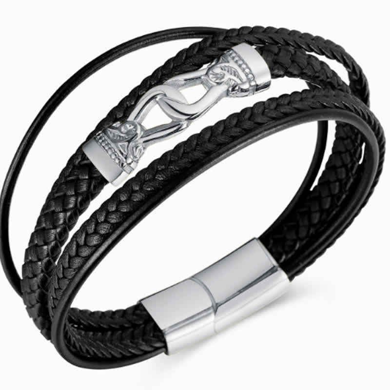 Buddha Stones Bracelet double tour en cuir noir tressé et acier titane résistant - image 7