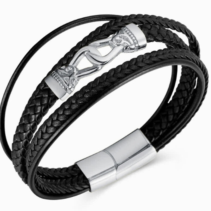 Buddha Stones Bracelet double tour en cuir noir tressé et acier titane résistant - image 7