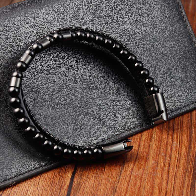 Buddha Stones Bracelet double couche tressé en cuir noir résistant - image 6