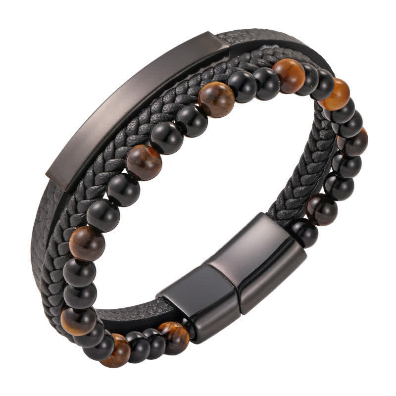 Buddha Stones Bracelet multicouche en cuir tressé œil de tigre résistant - Jaune - image 10