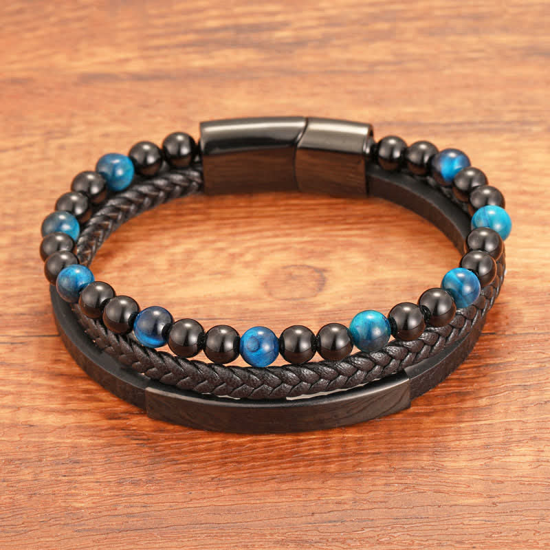 Buddha Stones Bracelet multicouche en cuir tressé œil de tigre résistant - image 1