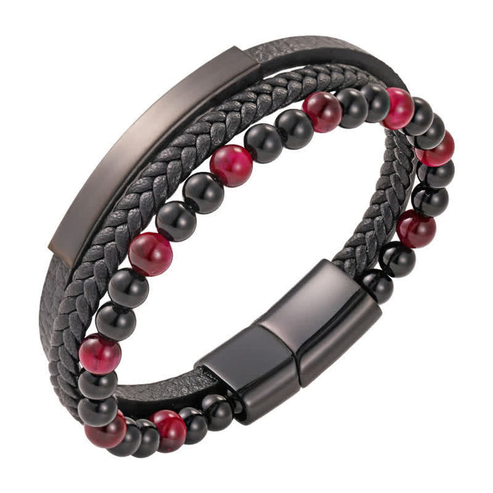 Buddha Stones Bracelet multicouche en cuir tressé œil de tigre résistant - Rose - image 17