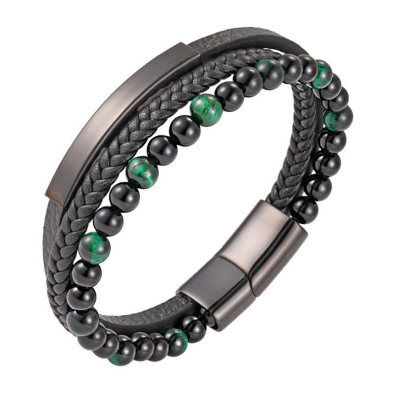 Buddha Stones Bracelet multicouche en cuir tressé œil de tigre résistant - Vert - image 14
