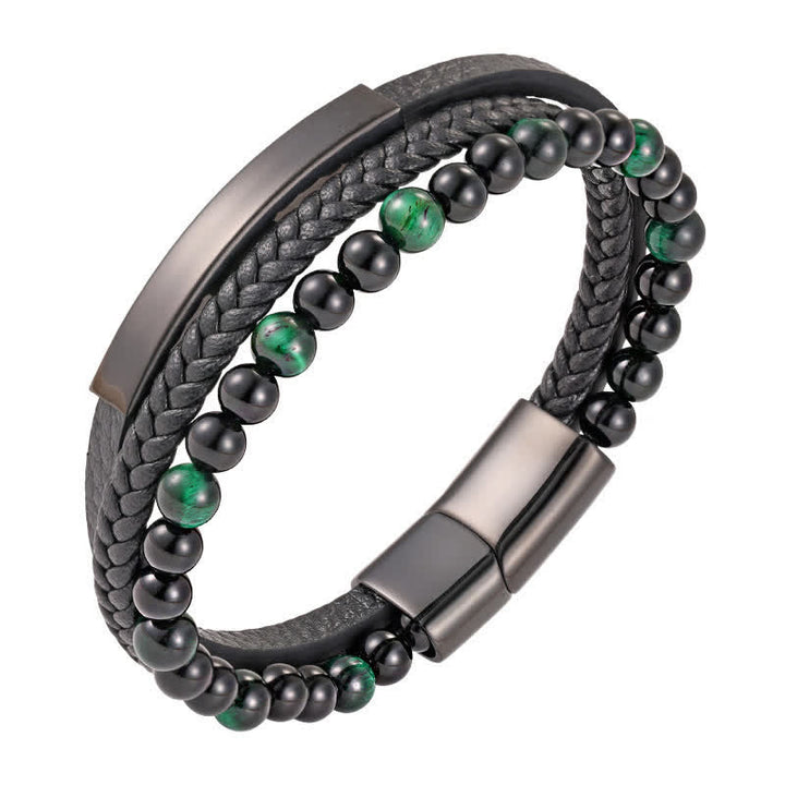 Buddha Stones Bracelet multicouche en cuir tressé œil de tigre résistant - Vert - image 14