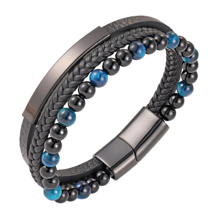 Buddha Stones Bracelet multicouche en cuir tressé œil de tigre résistant - Lac Bleu - image 4