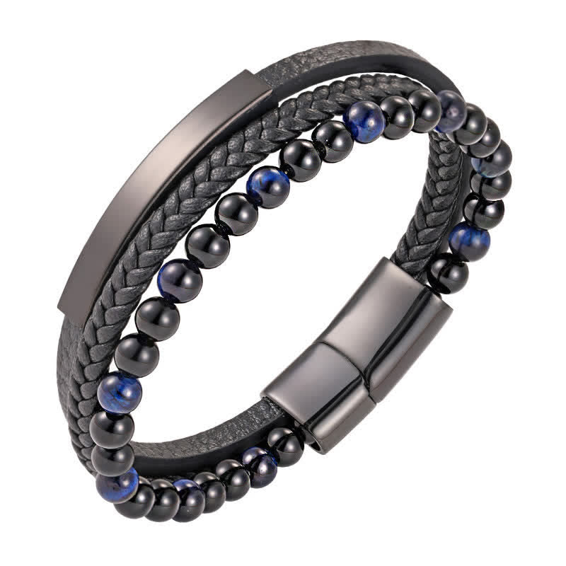 Buddha Stones Bracelet multicouche en cuir tressé œil de tigre résistant - Style Lapis - image 15