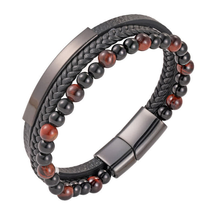 Buddha Stones Bracelet multicouche en cuir tressé œil de tigre résistant - Rouge - image 12