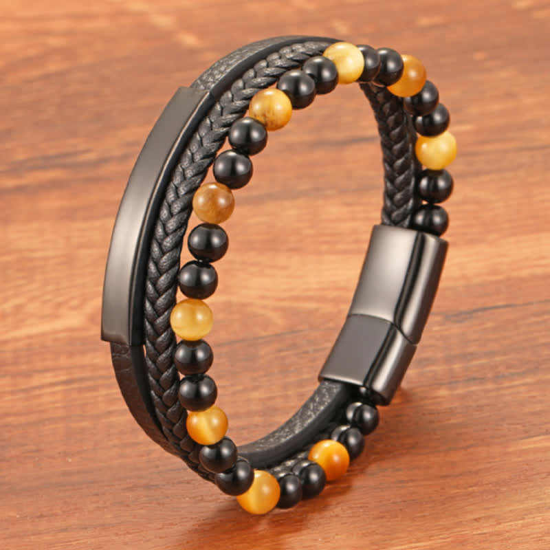 Buddha Stones Bracelet multicouche en cuir tressé œil de tigre résistant - image 18