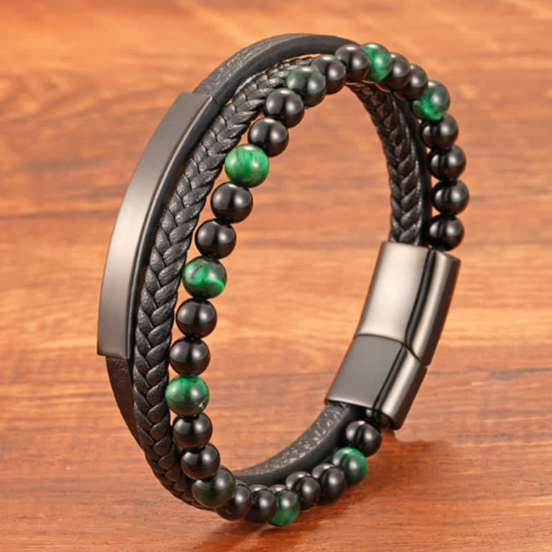 Buddha Stones Bracelet multicouche en cuir tressé œil de tigre résistant - image 13