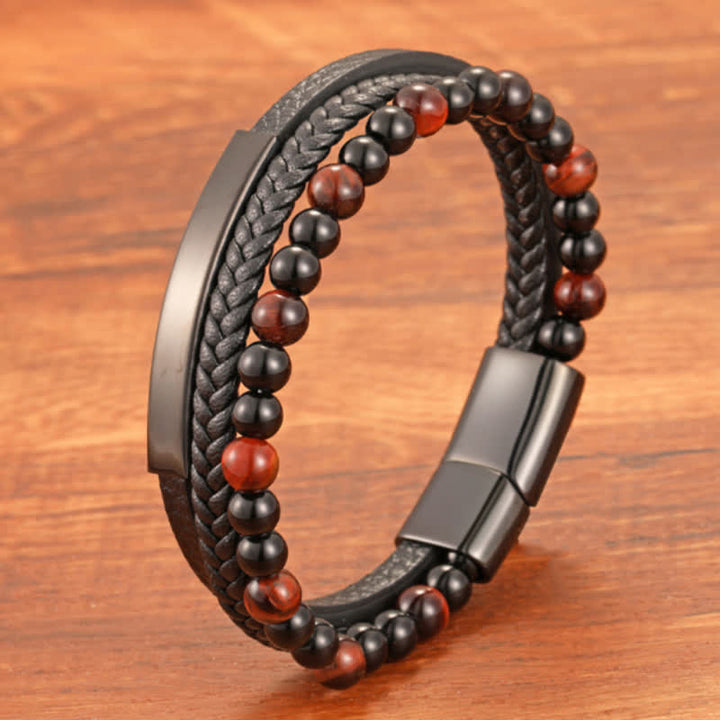 Buddha Stones Bracelet multicouche en cuir tressé œil de tigre résistant - image 11